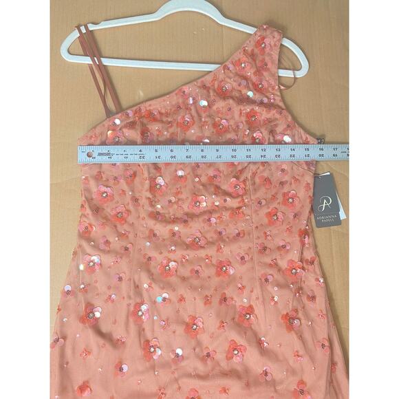 ADRIANNA PAPELL DRESS 6 LONG FORMAL FLORAL 3D SEQUIN ONE SHOULDER WEDDING GUEST - Picture 14 of 16